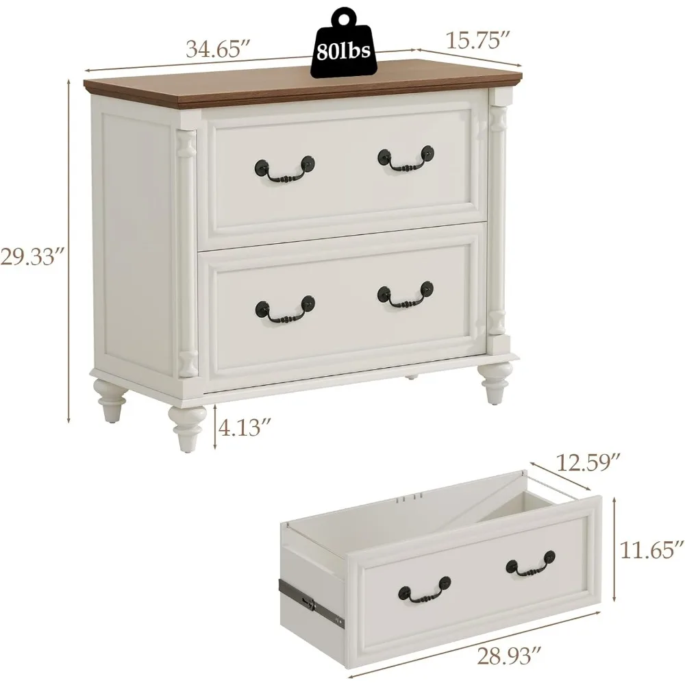 Farmhouse Lateral File Cabinet 2 Drawers File Cabinet for Legal/Letter/A4 Size Hanging Files, Large Wood File Storage Cabinets P