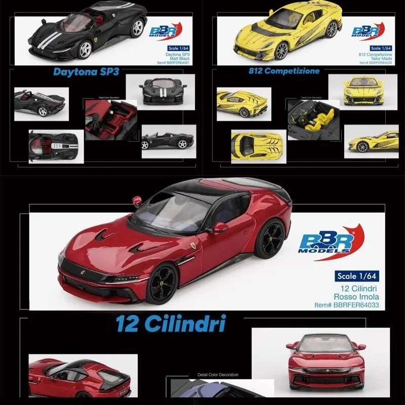 [PreSale] BBR 1:64 Daytona SP3 Matte Black 812 Competizione Tailor Made Yellow 12 Cilindri Rosso Imola Red Diecast Model Car