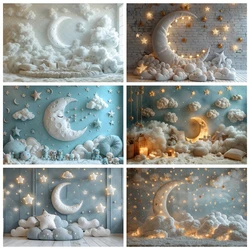 White Wall Backdrop Photography Moon Stars Cotton Cloud Baby Shower Birthday Party Background Indoor Decoration For Photo Studio