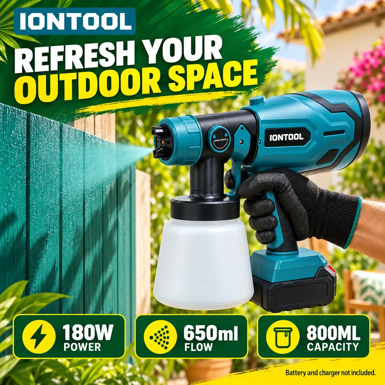 IONTOOL 180W Lightweight Cordless Spray Gun Easy‑clean Design for Furniture Touch‑up and Craft Detail Spraying Bare Unit