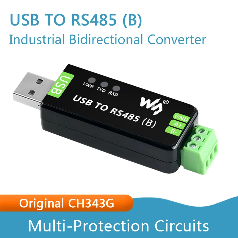 Industrial USB TO RS485 Bidirectional Converter, Onboard original CH343G, Multi-Protection Circuits