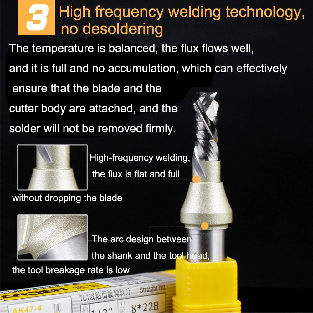 ARDEN Compression Bit Woodworking Double Veneer Cutting Compound Spiral Router Bit Engraving Machine Cutting Tool AK47-4
