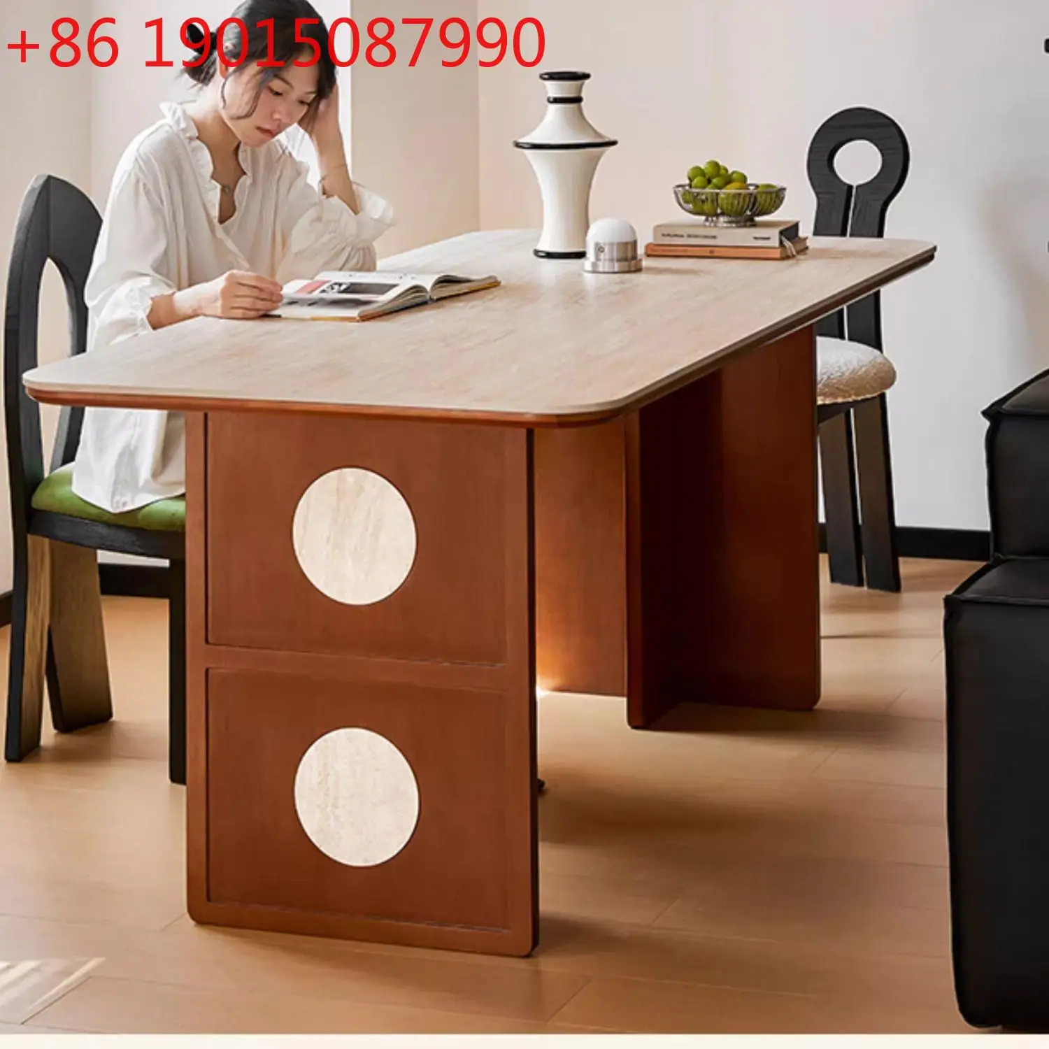 

Travertine rock slab dining table Nordic retro home restaurant dining table thickened solid wood