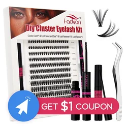 FADVAN DIY Cluster Lashes Kit 240 Bundles 10D 20D 30D 40D Individual Lash Tweezers Glue Remover Faux Mink Eyelash Extension