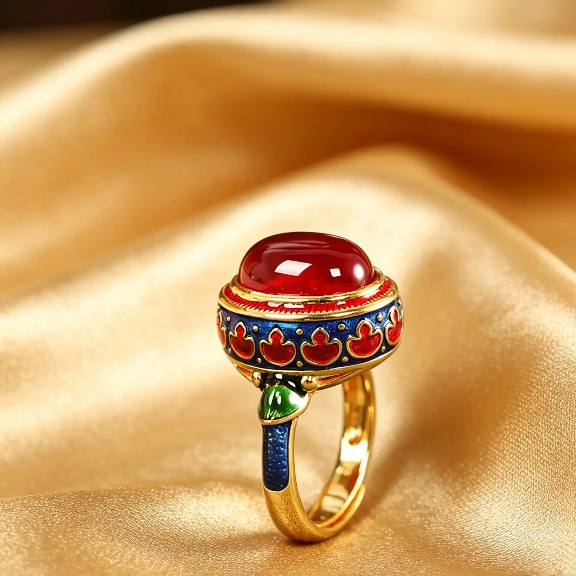 

Ancient Gold Craftsmanship Natural Carnelian Rings For Women Flower Enamel National Style Light Luxury Wedding Jewelry Gift