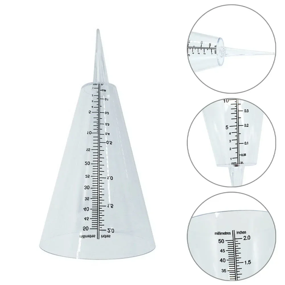 Garden Plug-in Cone Rain Cup Plastic Transparent With Scale Insert Ground Install On Fence Deck Building 50mm Max Measure Range