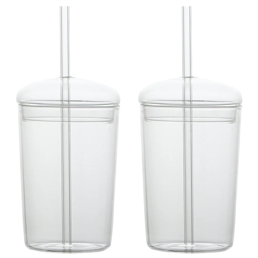 

2Set Straw Glass Cups Clear Glass Drinking Mugs Large Capacity Suitable for Coffee Tea Juice Beverage Reusable Decorative