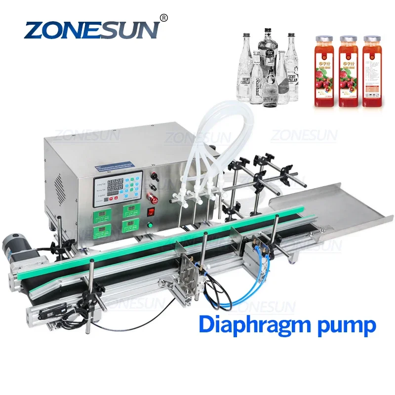 ZONESUN 4Heads Diaphragm Pump Automatic Desktop Alcohol Hand Sanitizer Dispenser Liquid Soap Filling Machine