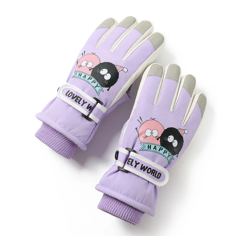 قفازات أطفال بوي فتاة الشتاء الصوف بطانة مقاوم للماء ملحق دافئ للتزلج الرياضة في الهواء الطلق ركوب الدراجات #5