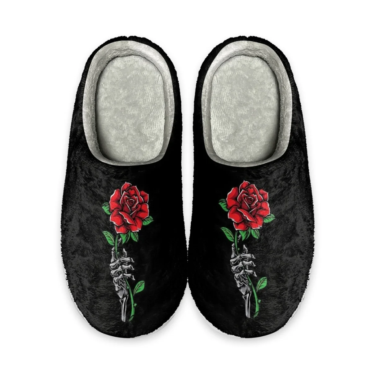 Romantic Skeleton Hands Rose Pattern House Slippers For Women Cotton Slippers Indoor Slippers Home Slides Casual Shoes Winter