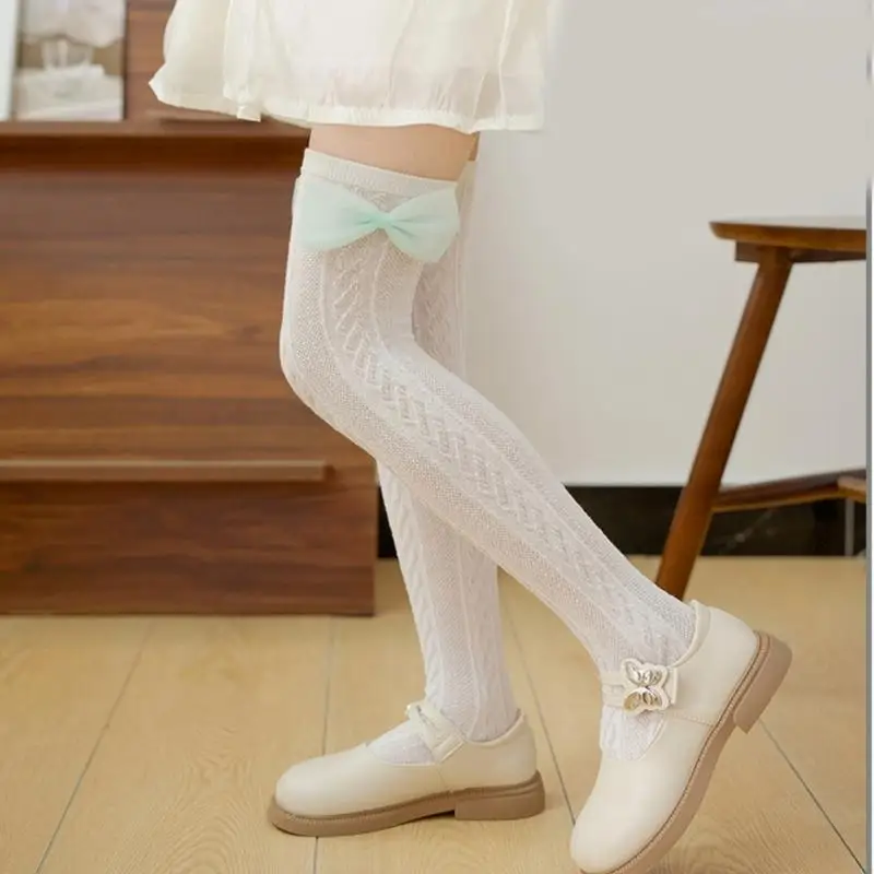 

J2HD 1 Pair Cotton Socks for Girls Nonslip Socks Knee Length Design Bowknot Accent