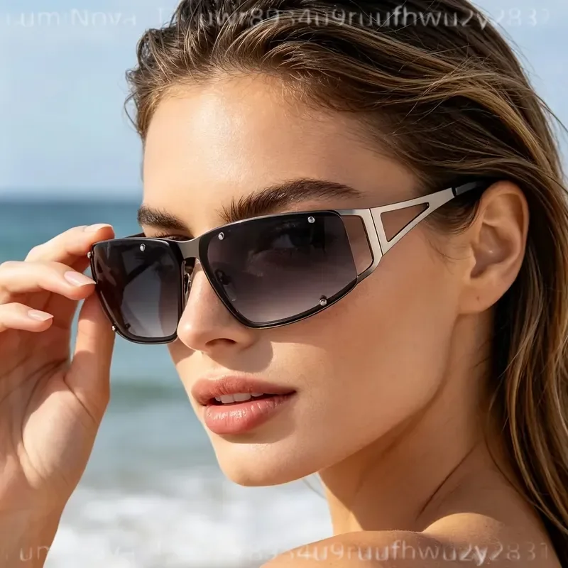 1pc New High End Women Silvery Color Changing Trendy Eyeglasses Fashionable Frameless Sunglasses UV Protection Outdoor