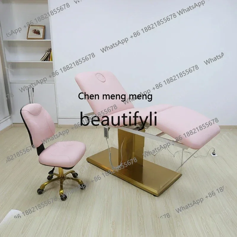 

Современная салонная кровать с электродвигателем, золотая нержавеющая сталь, спа-салон для лица, косметическая массажная кровать