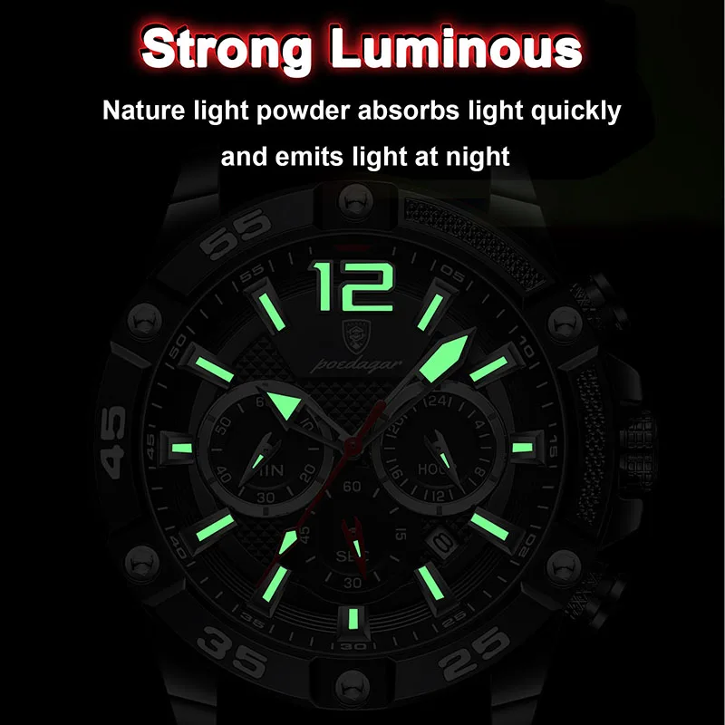 POEDAGAR Silicone Strap Sport Men\'s Watch Luxury Stopwatch Waterproof Military Wristwatches For Men Brand Luminous Clock Newest