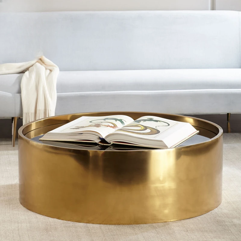 

Marble countertop coffee table, living room, large and small, postmodern American style light luxury stainless steel metal