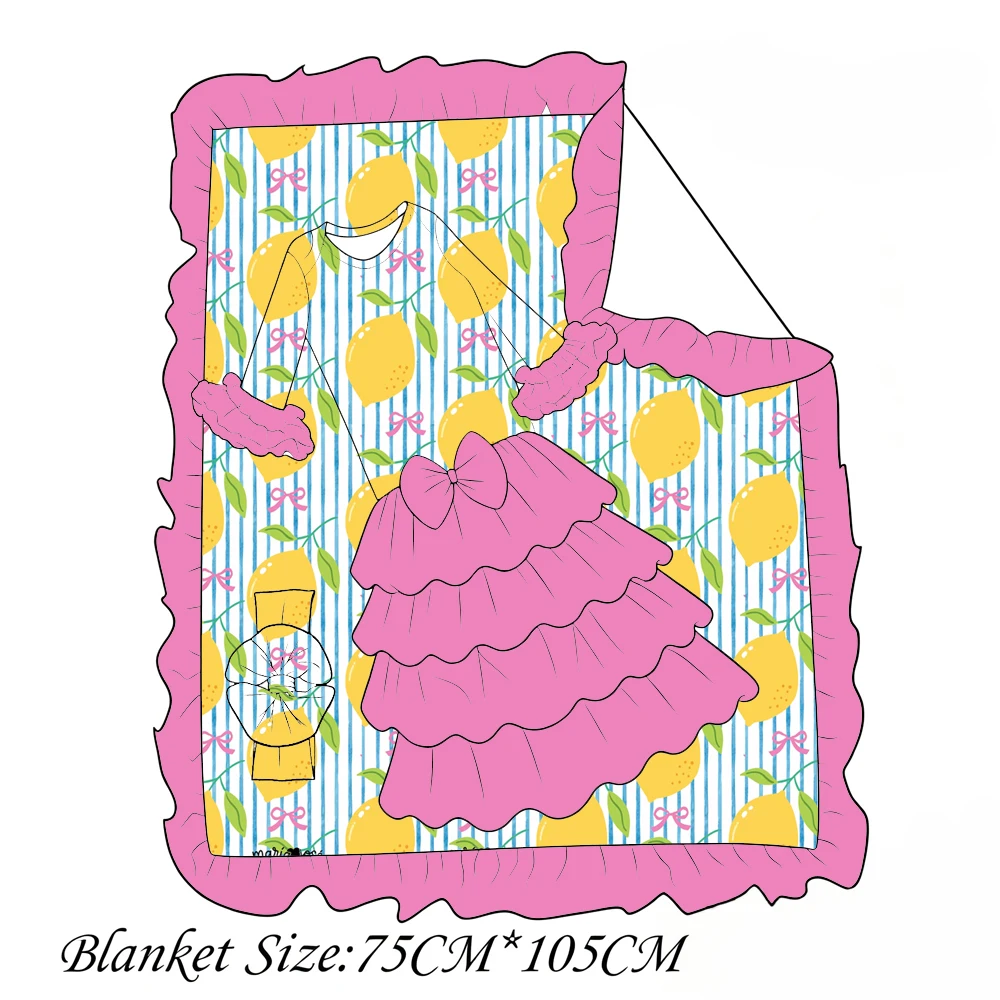 New Boutique children's set long-sleeved gowns lace mesh blankets lace mesh cartoon fruit prints baby and girl clothing