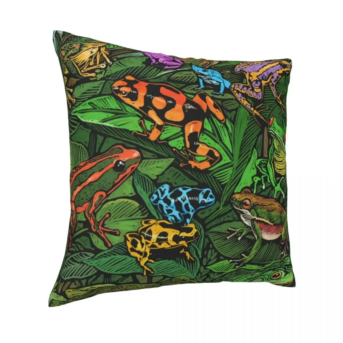 Poison Dart Frog Pillow Case Nature Wildlife Polyester Hugging Pillowcase Zipper Summer Retro Cover