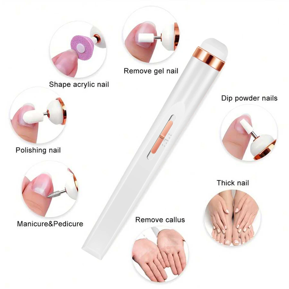 YIKOOLIN Lima de Uñas Portátil Eléctrica Taladro de Uñas con 4 Velocidades Cortador de Cutículas a Batería Herramientas de Manicura y Pedicura 5