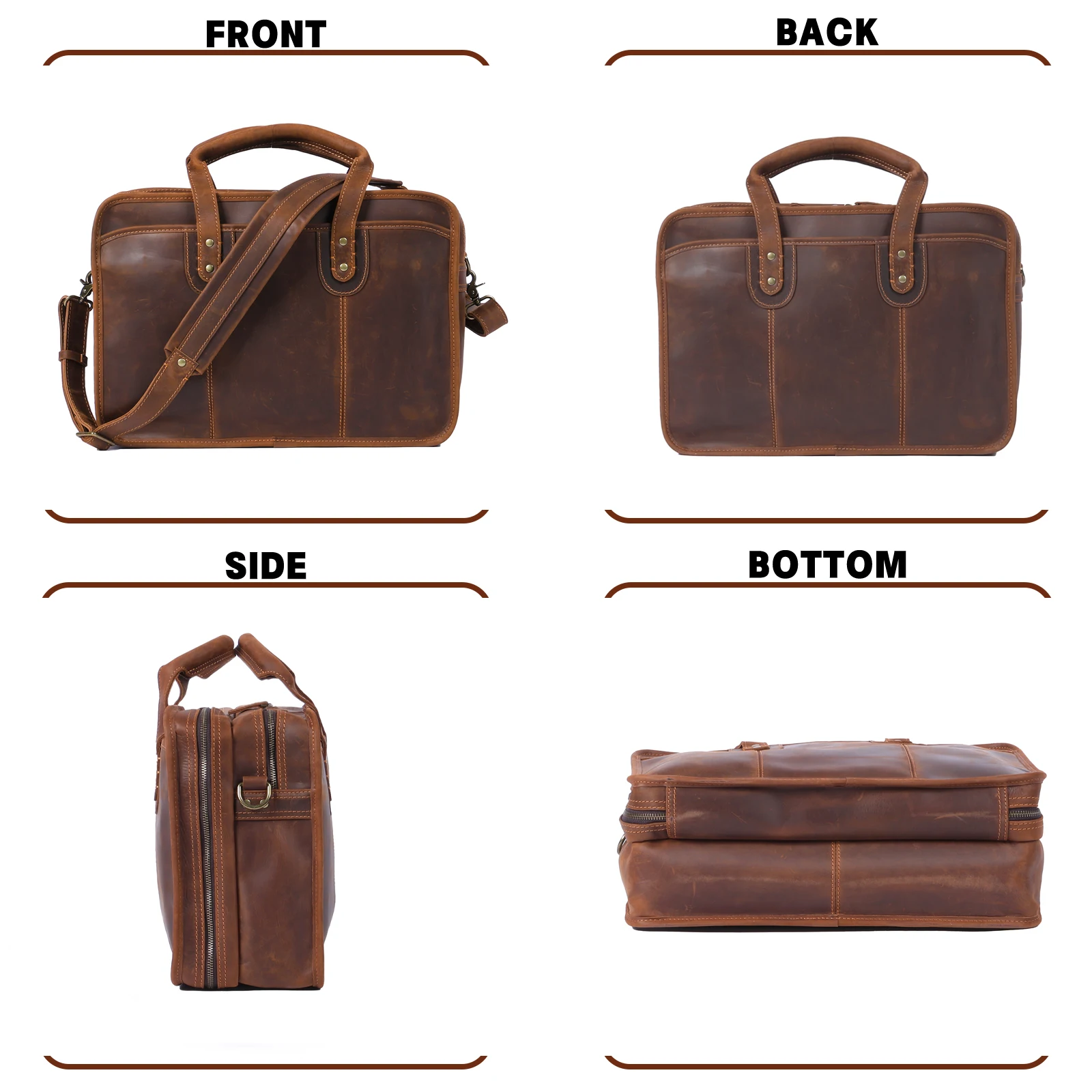 S.WORKER Neues Design Vintage Echtleder Herren-Aktentasche Laptop-Tasche Große Kapazität Rindsleder Business-Tragetasche Handtasche für Männer – Detail 8
