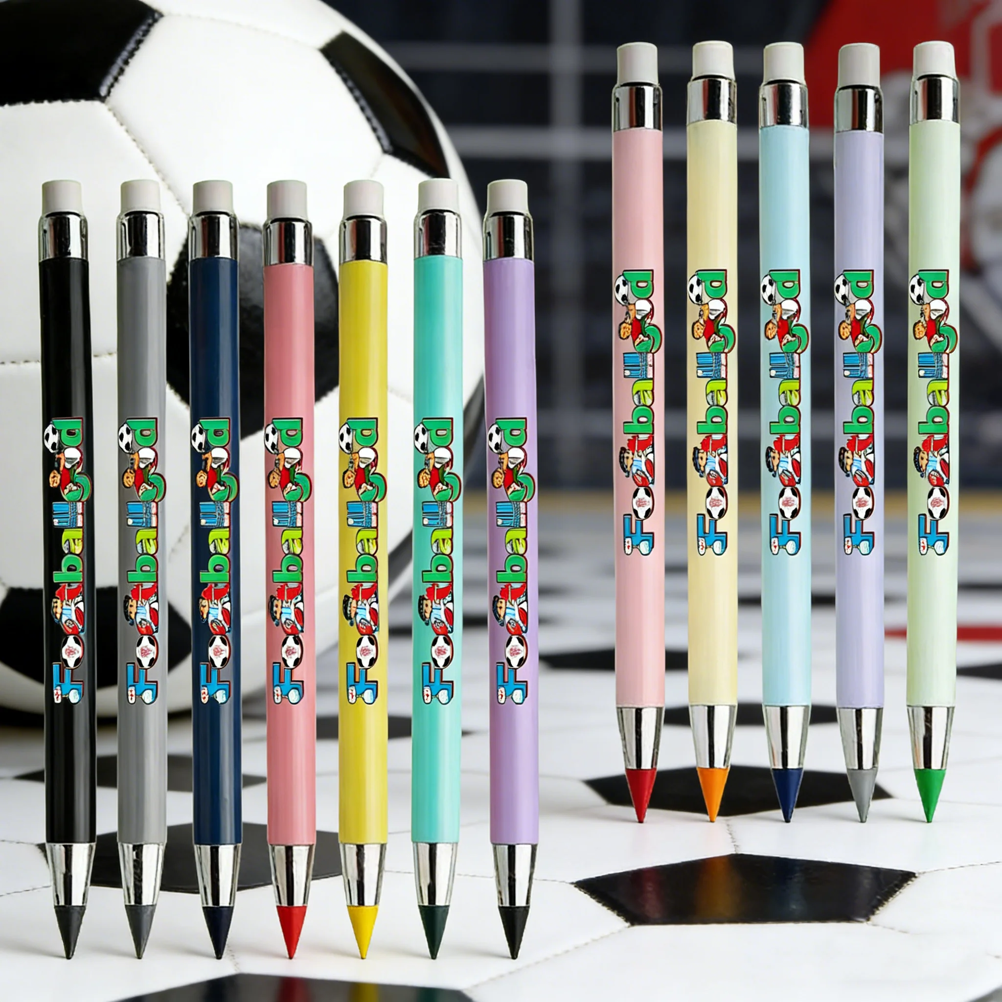 

12pcs football writing pattern eternal colored pencil is not easy to break pencil student stationery colored lead