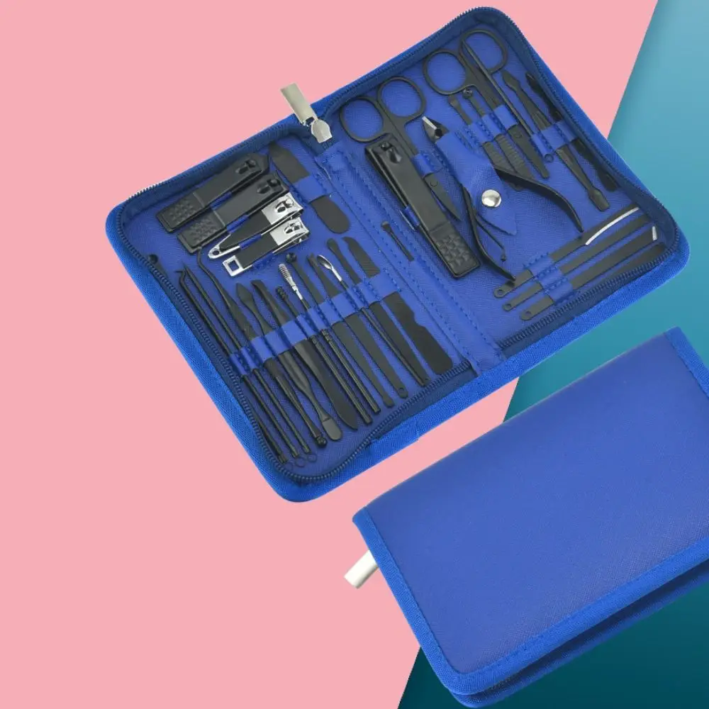 32 pçs cortador de unhas de aço inoxidável conjunto manicure profissional com caso armazenamento kit pedicure durável cortador de unhas kit viagem