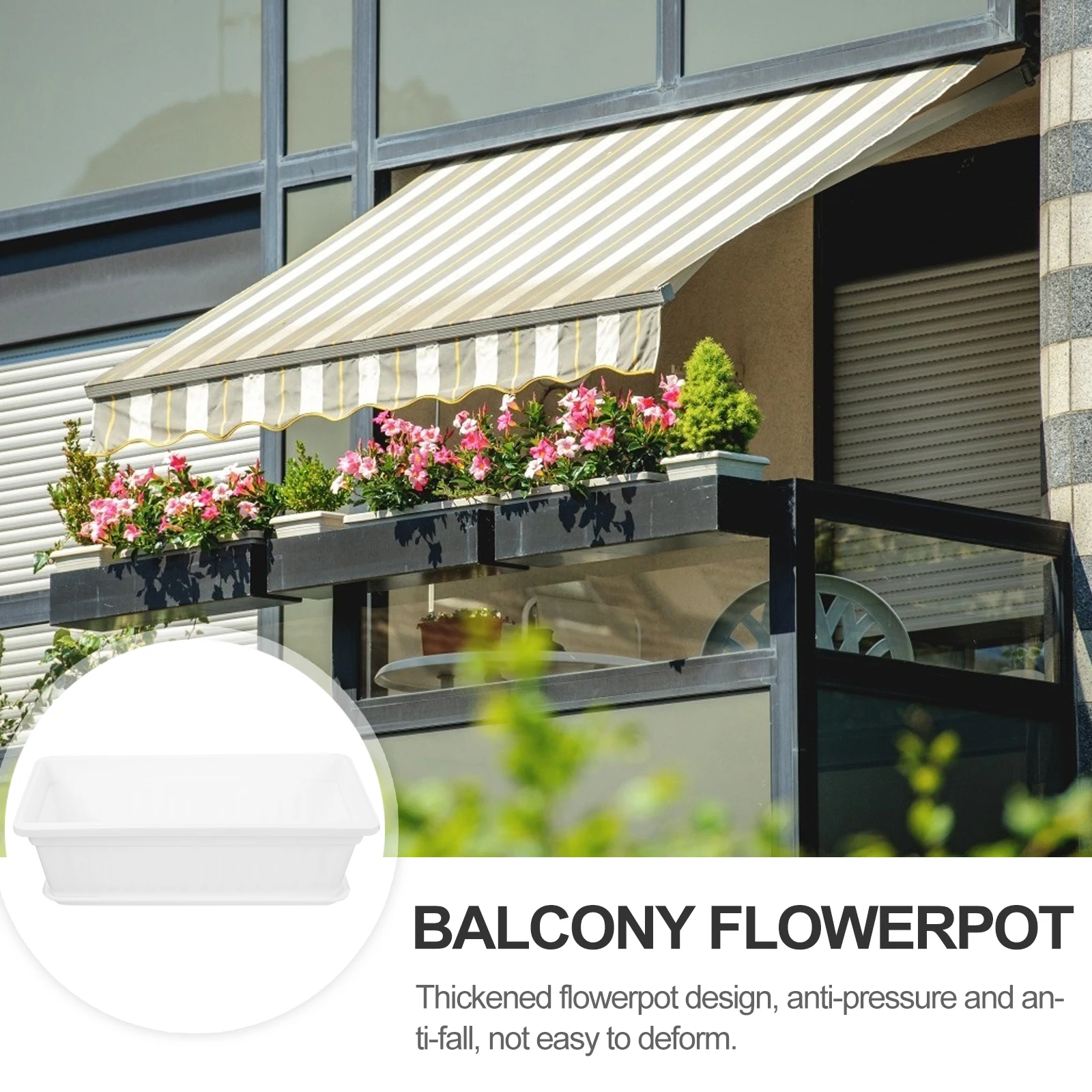 

2Pcs Vegetable Planting Pot Thickened Design Balcony Flowerpot Rectangular Planter Decor Plastic Container Drainage