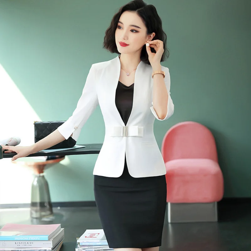 1886Spring and Autumn Season Women's Mid-Sleeve Business SuitOLWorkwear Business Formal Suit Elegant Fashion Women's Dress Set