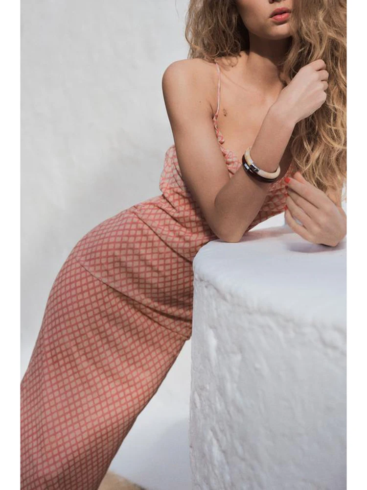 Sexy Backless Camis Kleid Frauen Sommer Elegante Plaid Dünnes Kleid Mode Ärmellose Spitze Up Pile Kragen Party Rosa Dame Vestidos