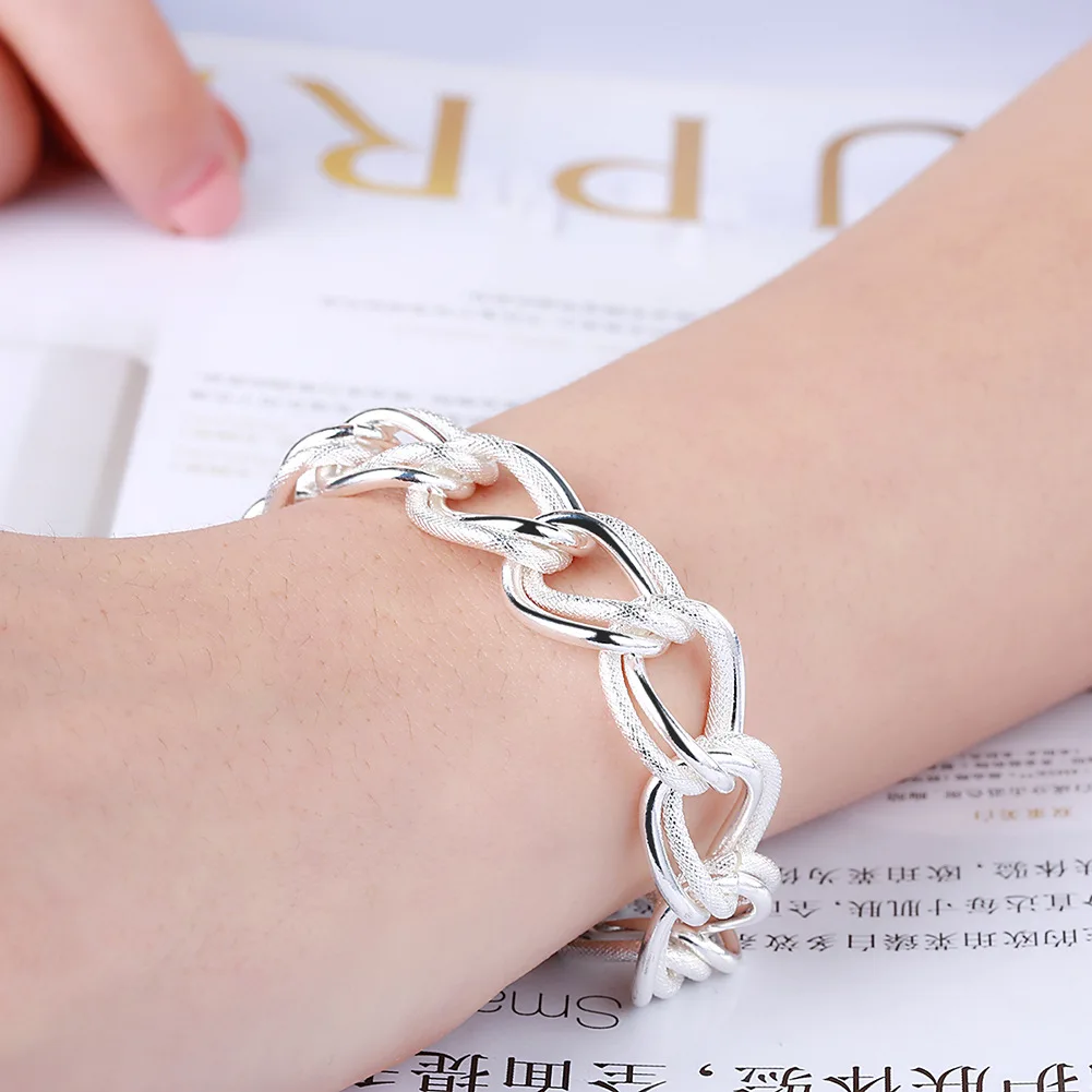 European and American fashion jewelry 925 silver hip-hop men's sparkling sand light double loop bracelet buckle jewelry