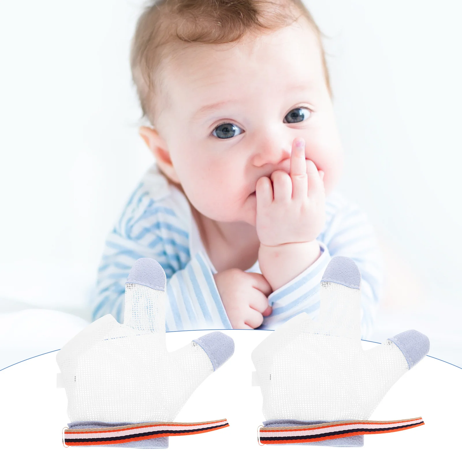 

1Pair Soft Comfortable Baby Teething Mitts Anti-Eating Hand Gloves Double-Sided Mesh Breathable Design for Newborn Toddler Kids