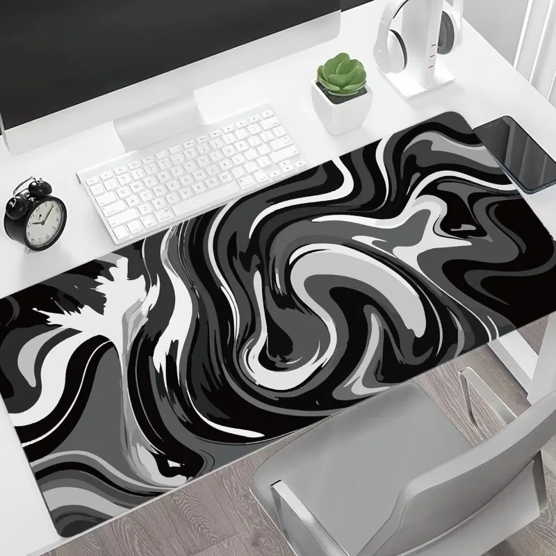 Large Gaming Mouse Pad Black and White Mouse Pad Mousepad  Anti-Slip Rubber Base Ink Liquid Wave DeskMat for Keyboard and Mouse
