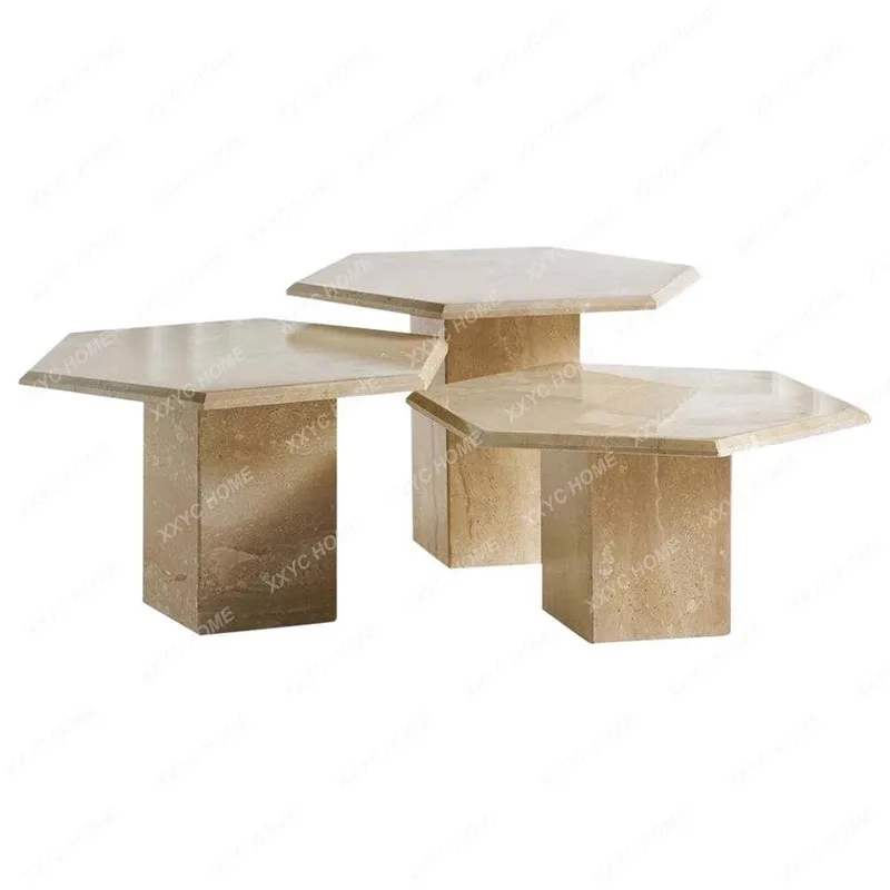 X-S light luxury marble square combination living room sofa side table modern simple small apartment travertine table HG