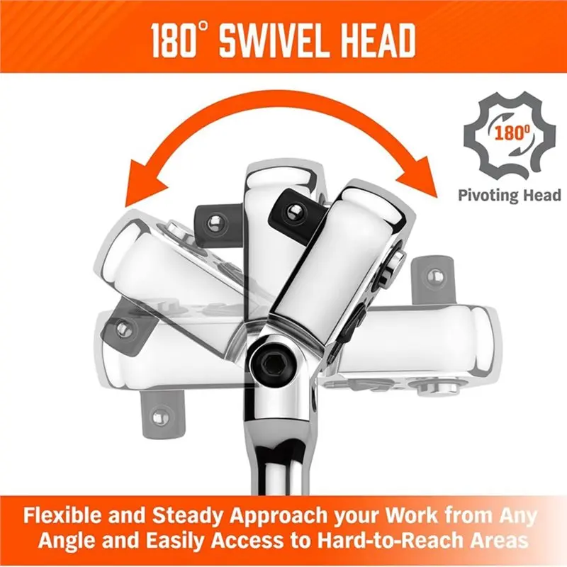 HOT-CR-V 180° Adjustable Flex Head Ratchet Handle, 3/8