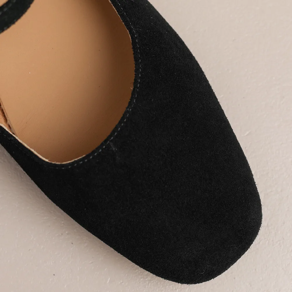 Camurça natural das mulheres dedo do pé quadrado slip-on mary jane flats lazer macio confortável alpercatas sapatos casuais para as mulheres quentes