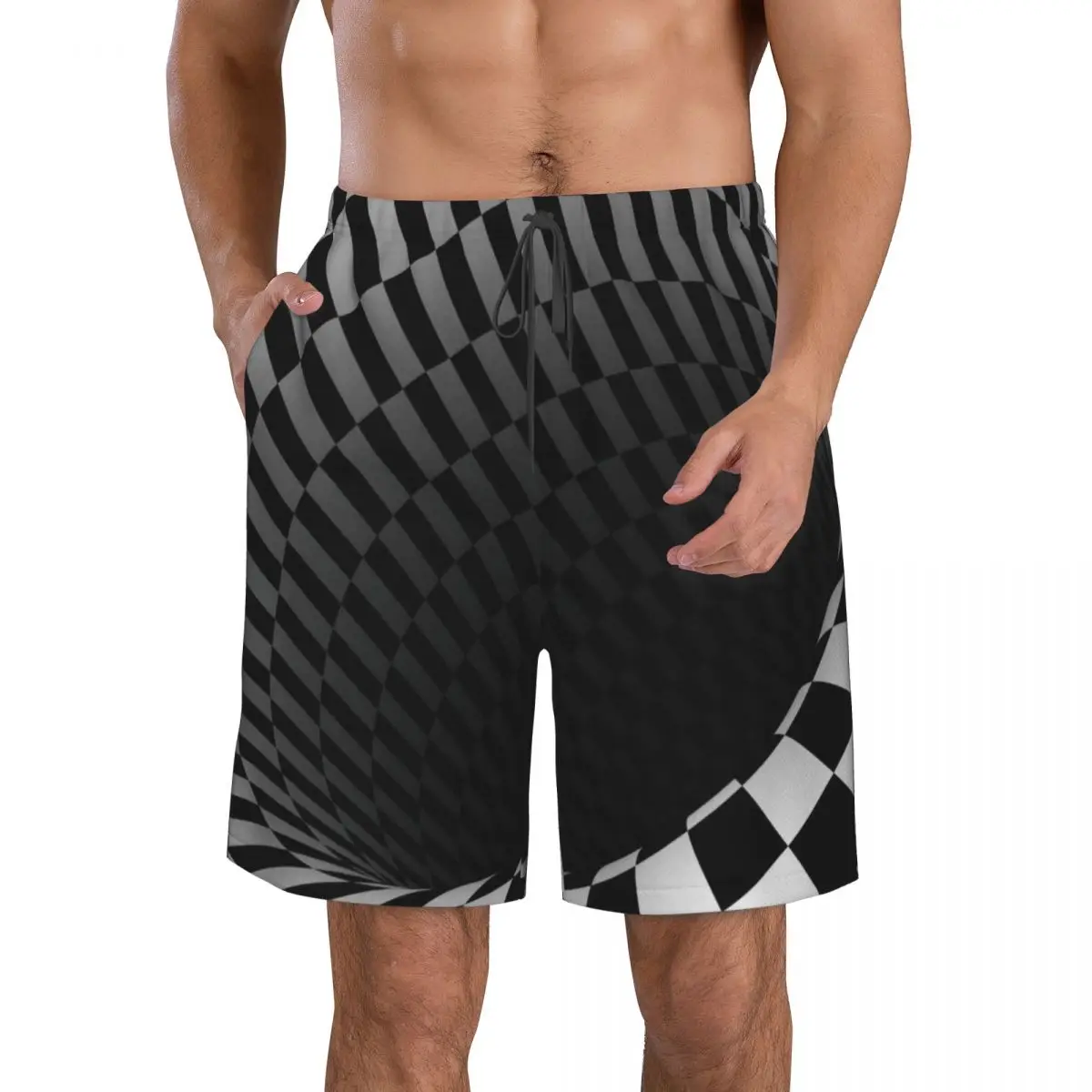 Geometric, And Illusion 3D Monotone Mystery Vortex Men's Beach Shorts Fitness Quick-drying Swimsuit Funny Street Fun 3D Shorts