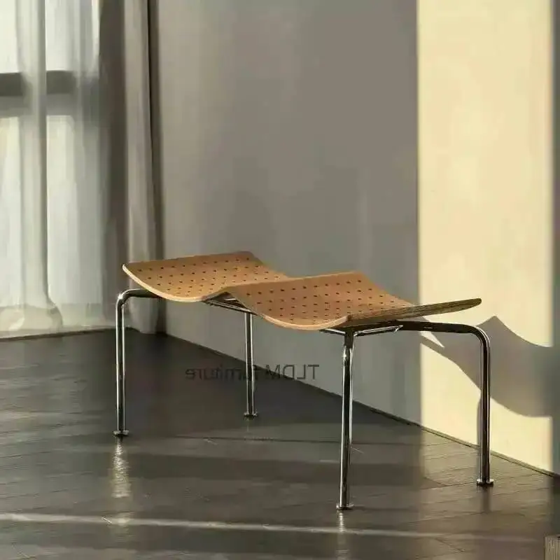- Modern Designer Space Wood Bed Shoe Vintage Stool, Bench End Solid Bedroom Mid-Century Footrest for Saving Furniture Bench
