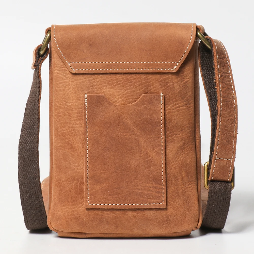 Women's Vintage Crazy Horse Leather Shoulder Bag, Cowhide Phone Sling, Messenger Bag, Adj Strap, Travel (Brown/Black/Dark Brown) view 3