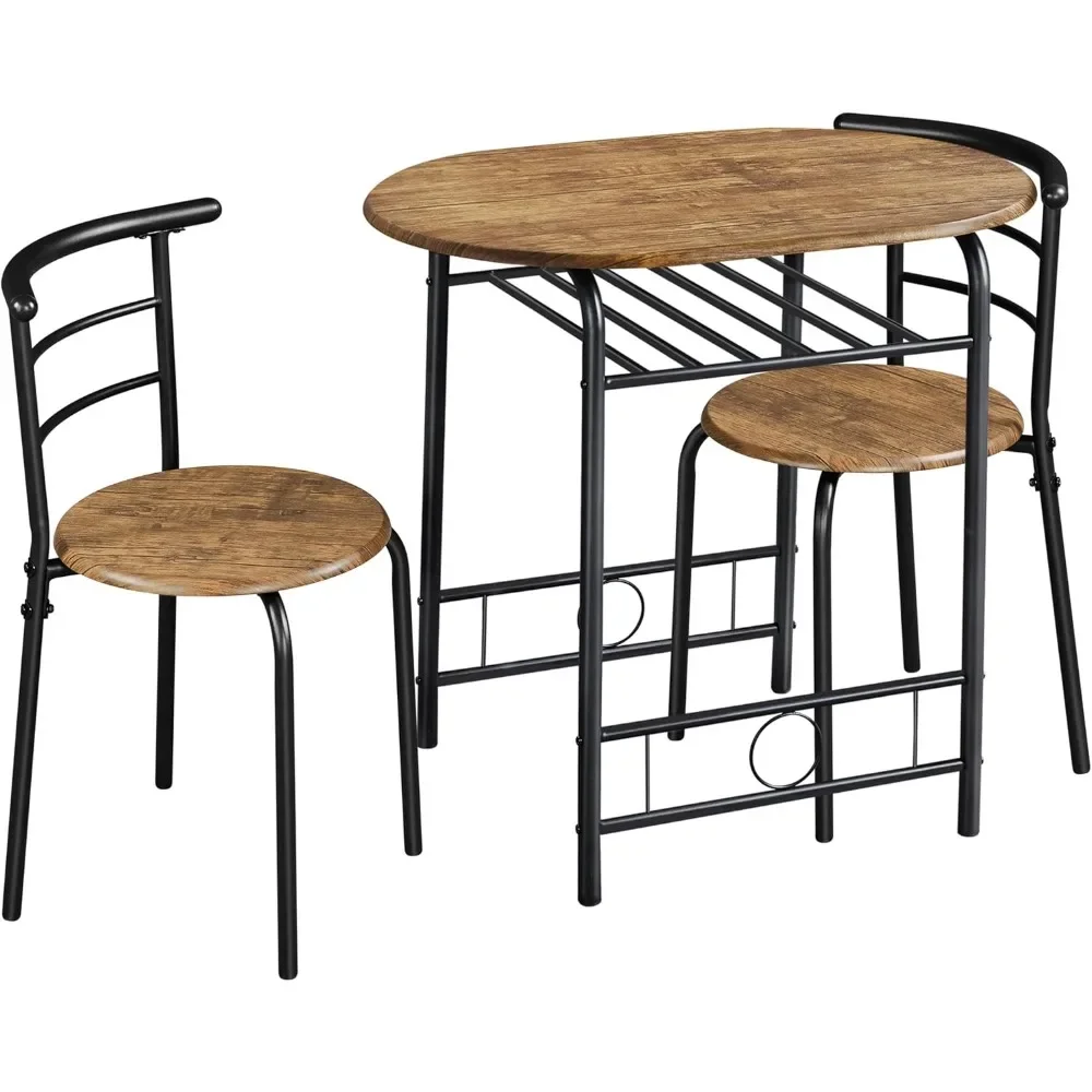 3-delige Eettafel Set, Ontbijt Bistro Tafelset Voor 2, Kleine Keuken En Tafelstoelen Set Van 2 Met Metalen Frame