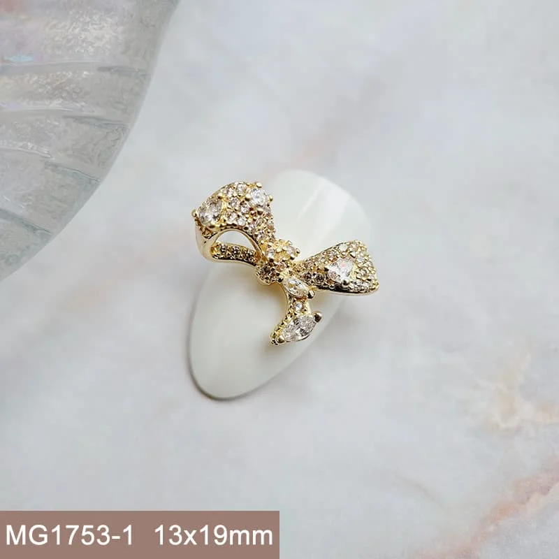 10 piezas por lote, dijes de metal con mariposa dorada y lazo de circonio, decoraciones de lujo para uñas, accesorios y partes 6
