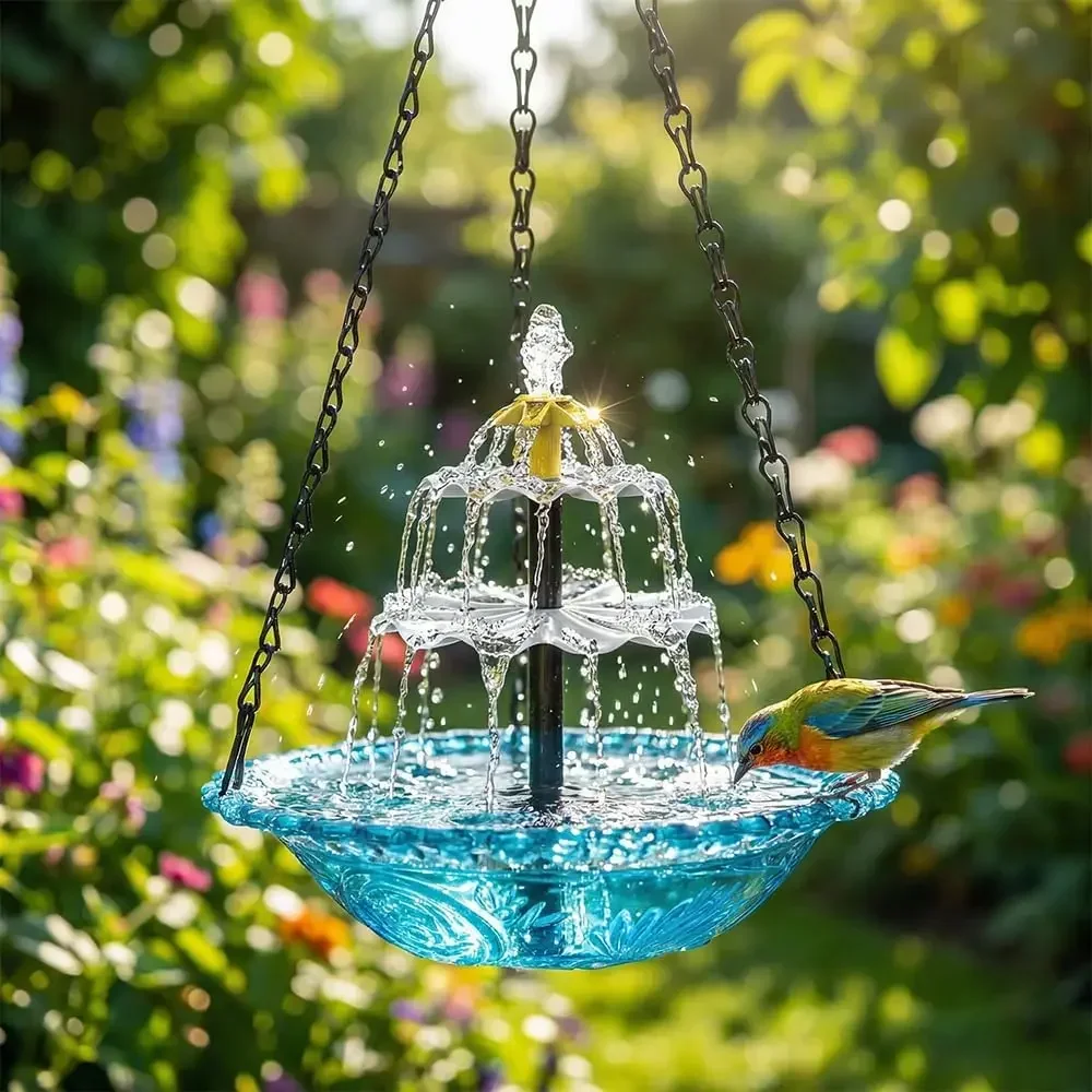 Outdoor Hanging Solar Bird Bath Fountain Garden 3-tier Hummingbirds Feeder Tray Water Pond Decor Humming Birds Bath Fountain