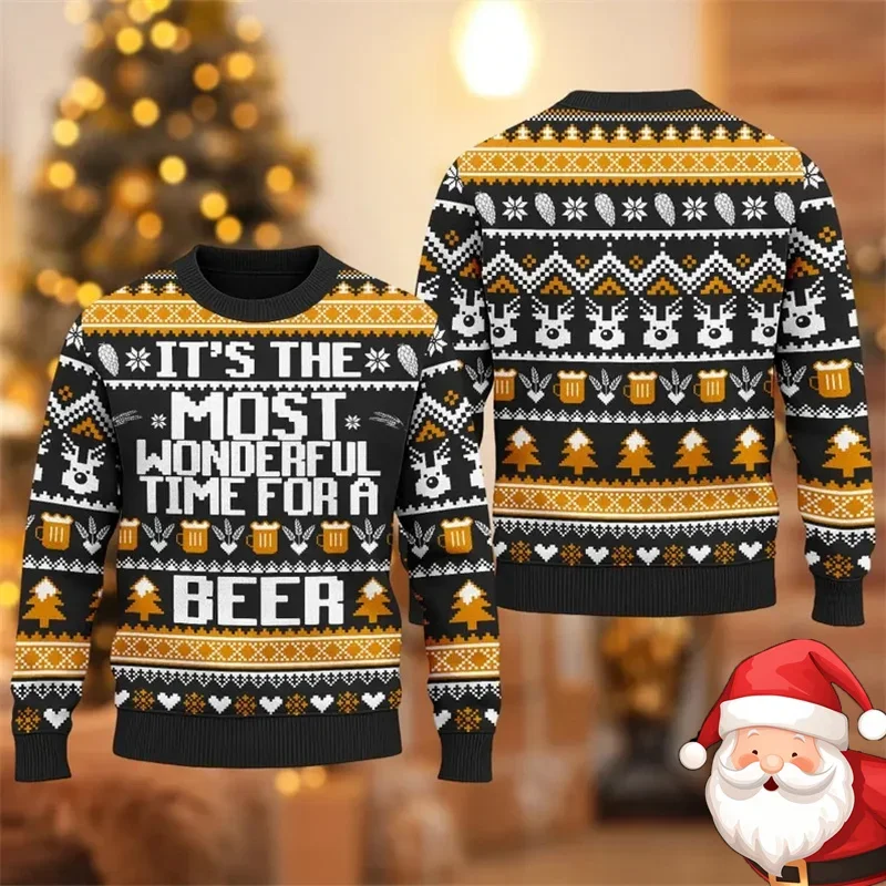 Camiseta de cerveza fea para fiesta familiar de Navidad, Sudadera con capucha con cuello redondo a la moda divertida para hombre, camiseta de manga larga con diseño moderno de Feliz Navidad