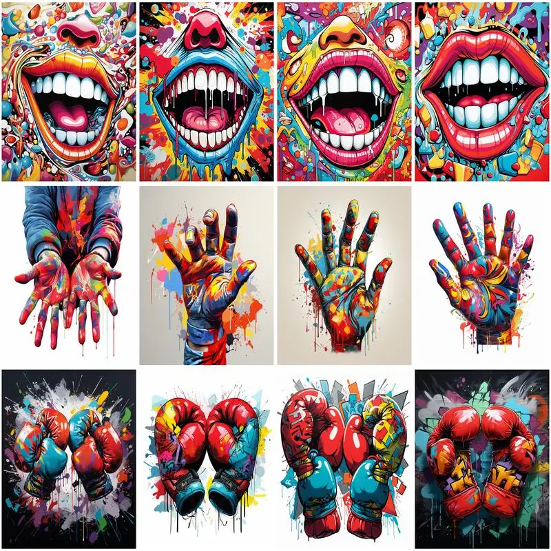 

CHENISTORY Pictures By Number Abstract Colored Mouth and Hands Drawing On Canvas Kits Home Decor Painting By Numbers Art DIY Gif