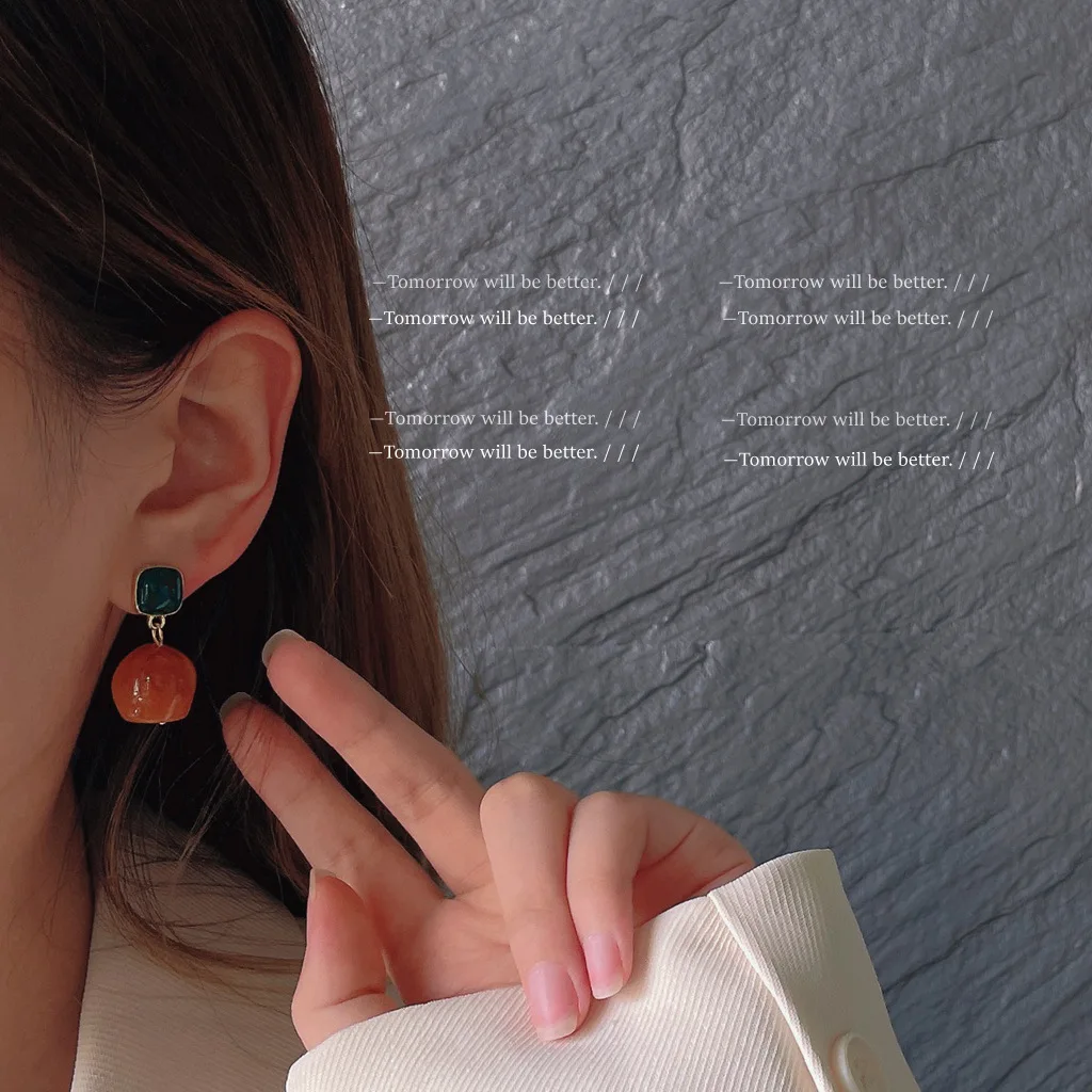 Vintage Dye Resin Drop Earrings Korean Style Elegant Silver Earrings Wholesale Women Fashion Jewelry