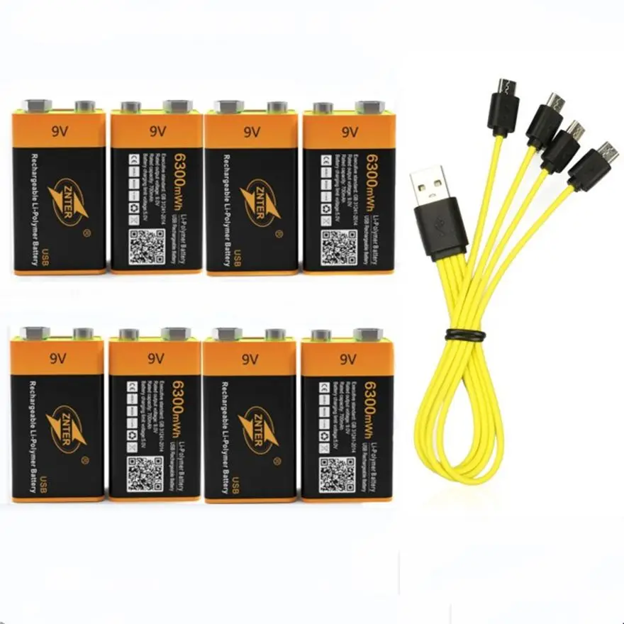 

8PCS 100% ZNTER 9V 6300mWh Type-C Battery USB Rechargeable 9V 700mAh RC Lipo Battery with Type-C Cable for Fast Charging