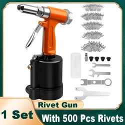 Aço inoxidável pneumático Rivet Nut Gun, Rebitador de ar hidráulico, Ferramenta industrial com rebites 500 pcs, Inserir conjunto de ferramentas manuais