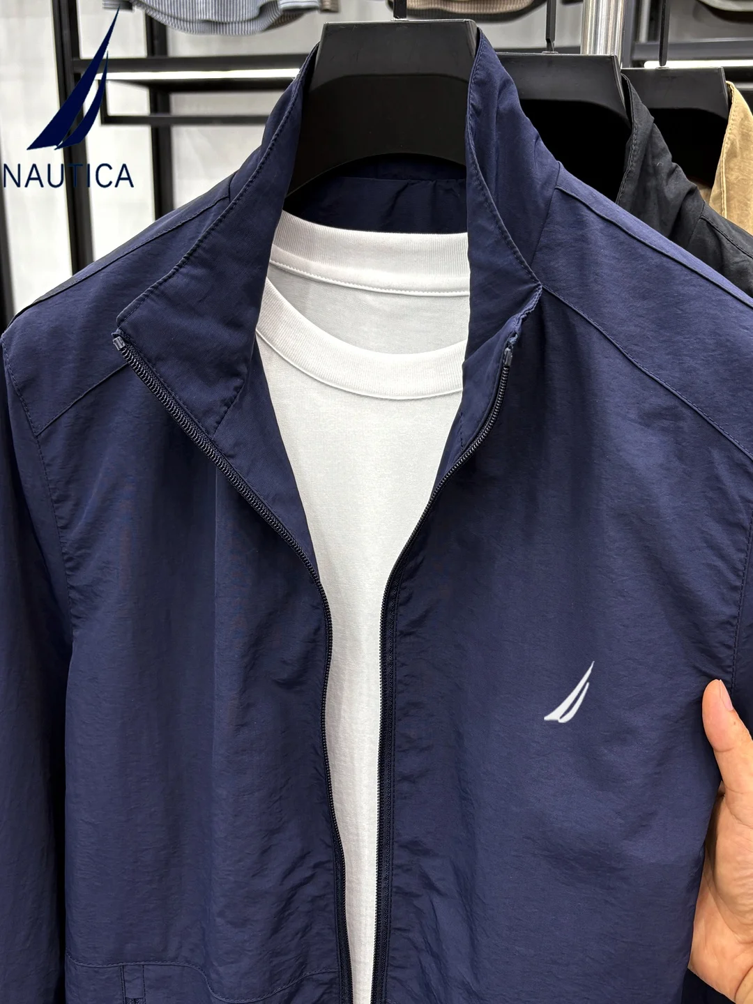 

Nautica Men's Casual Outdoor Jaet Stand Collar Waterproof Spring Autumn New Sle Polyester Fiber Long Sve Zipper Closure