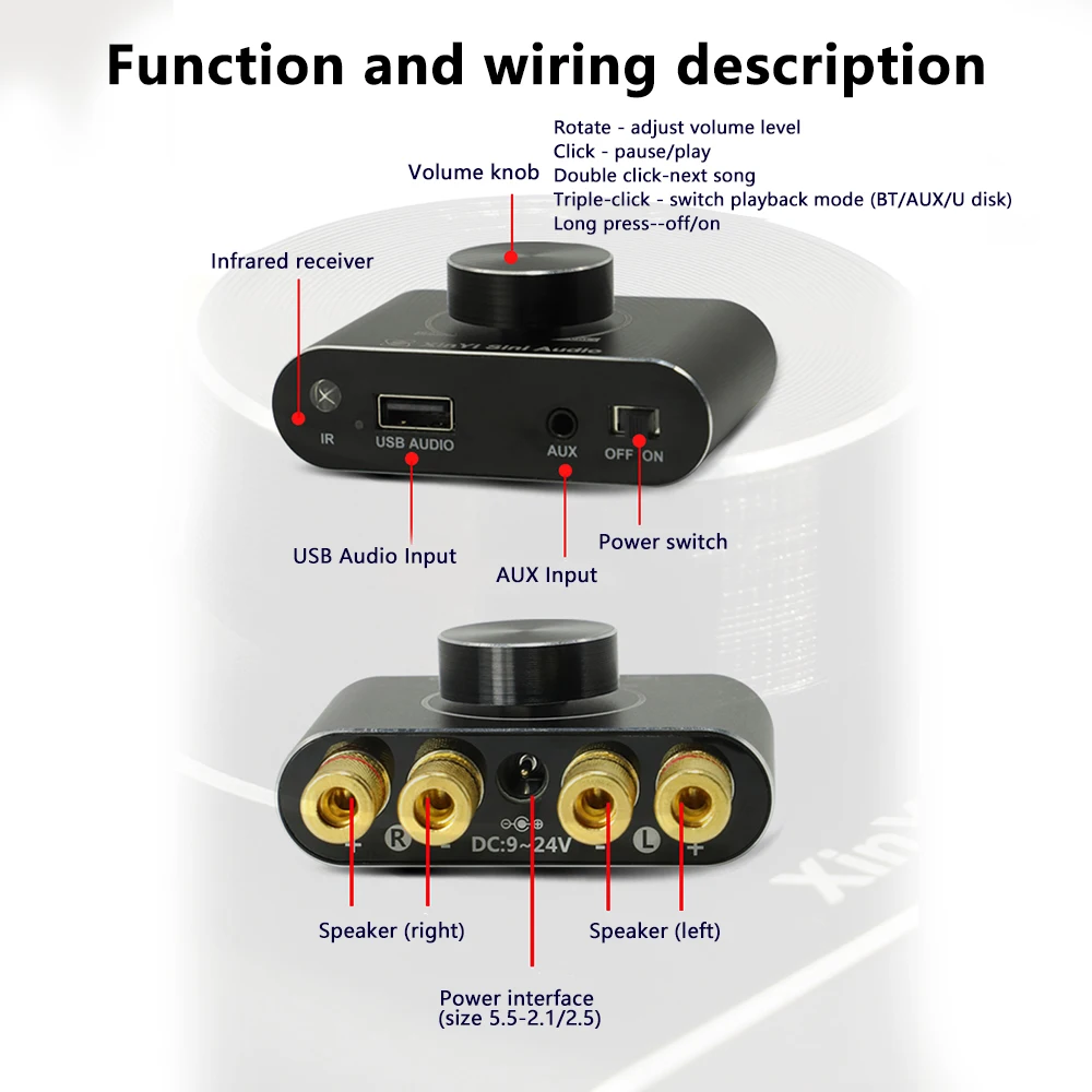 Remote Control Bluetooth 5.1 Sound Amplifier Board 15W+15W HiFi Stereo Audio AMP Amplifier Module DC 9-24V Audio Amplification