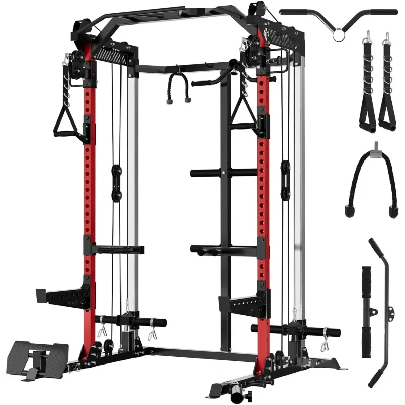 

AQMikolo Power Cage,2000LB Squat Rack,Dual Pulley Cable Crossover System,Multi-function Free Weight Home Gym Workout Machine wit