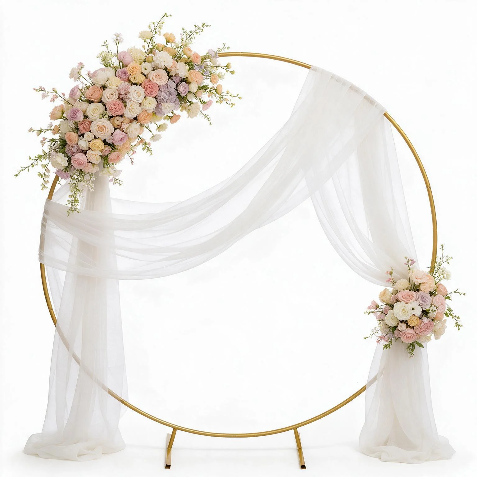 Arco circolare in metallo da 2 metri, ideale per matrimoni, con supporto per palloncini, decorazioni floreali, sfondo dorato, perfetto per esterni, giardini, cerimonie, feste di compleanno, baby