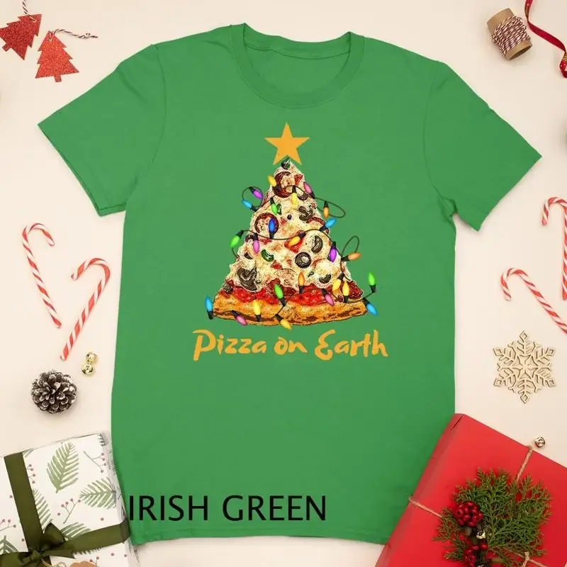 Funny Pizza on Earth Slice Christmas Tree with Lights Gift Unisex T shirt
